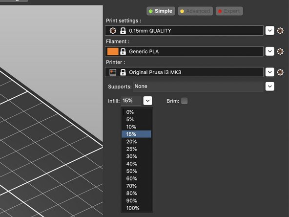 The infill value determines the sparsity of the interior structure of your part, which saves material, as opposed to printing the part completely solid.  Higher density of the interior structure can increase the part's strength, while lower density reduces the printing time and part weight.
