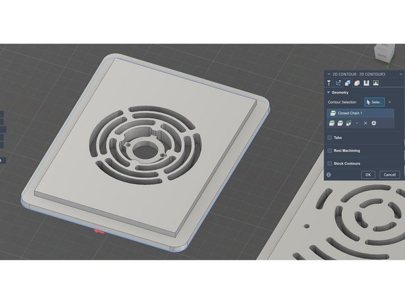 når vi lager en 2D contour velger vi kanten rundt på bunn av objektet vi ønsker å kutte ut, slik som på bilde 1