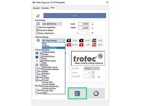 Select the category of materials from the upper dropdown menu in the Material Settings section, and then the specific material in the lower dropdown menu.