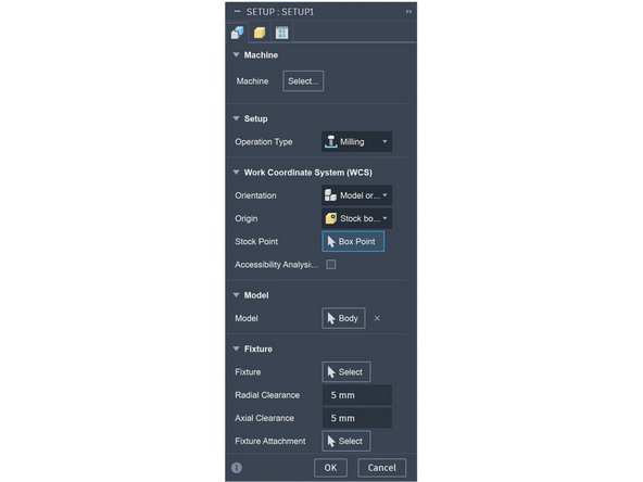 i manufacture workspace, velg new setup under setup fanen.