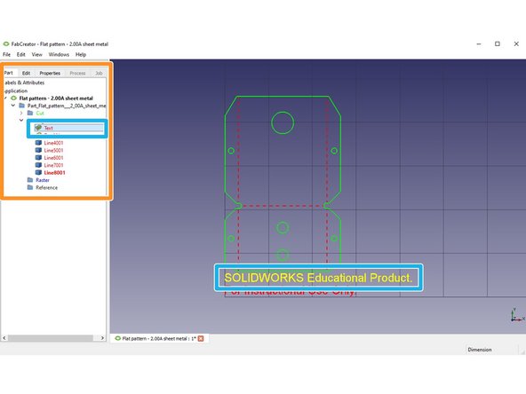 In the left panel of the screen, there are categories for each process (Cut, Raster, Engrave), which can be expanded to show which elements of your part geometry have automatically been assigned to those processes.