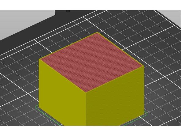 Expand the Infill dropdown menu on the right side of the screen, and select a percent value.  The two examples pictured in this guide are 5% (more sparse) and 70% (more dense).  For scale, the cube pictured is just under two inches square.