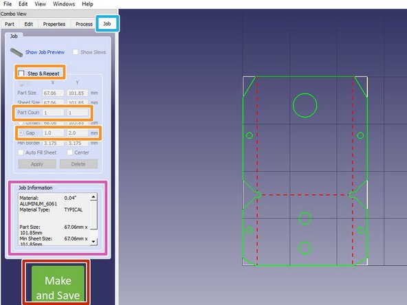 Select the Job tab in the left pane of FabCreator.  This is where you will finalize and save your process, thickness and material selections in a format which will then be transferred to the Fablight metal laser.