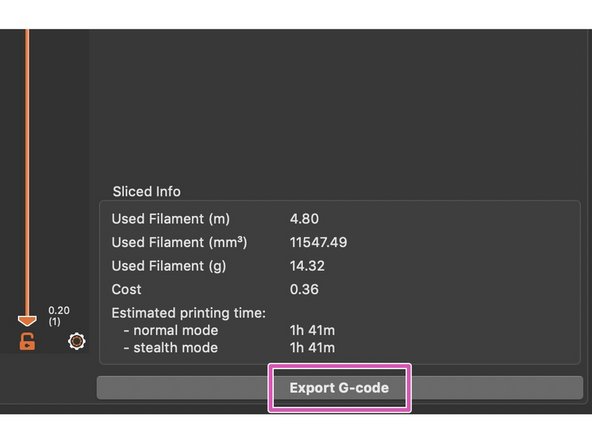 After you have selected the Slice now button at bottom right of the screen, the same button now reads Export G-code.