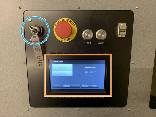The machine will take a few moments to fully power on, and will be ready for initialization when the home screen shows on the main display.