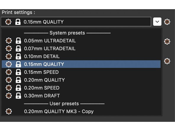 You will see the words QUALITY, SPEED, DRAFT, etc. next to each layer height in the menu.  These selections generally affect the speed of the print, but printing faster can often have a greater risk of a failed print.  Using the QUALITY setting is usually recommended.