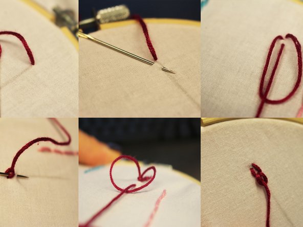 Next to the thread just pulled through, insert the needle back into and then up out of the fabric