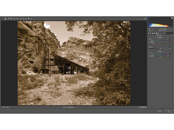 Set the highlights hue and saturation to 40 and 20, set the shadows to 45 and 50. This is generally a good starting point, you can dial it in to your liking.
