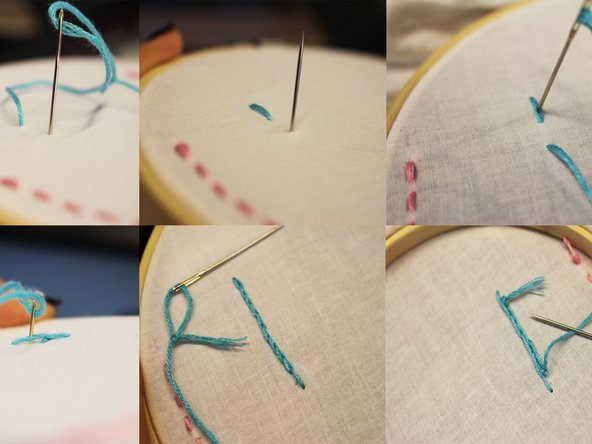 Make another back stitch, this time inserting the needle into the middle of the previous stitch - this should split the thread of the previous stitch