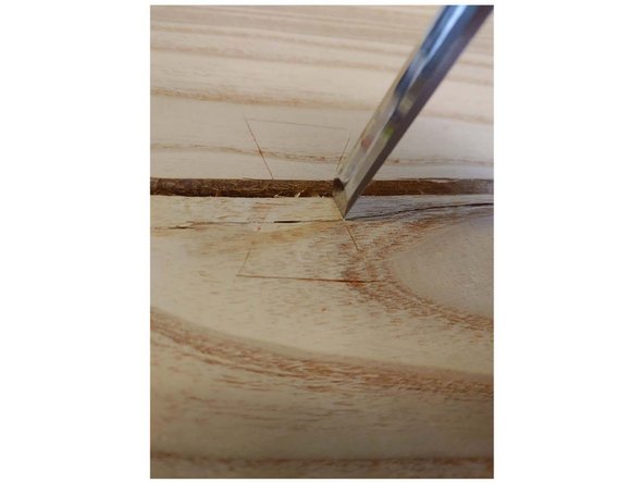 Start with the smallest chisel in the set, rock it in to place in your marking knife cut line.