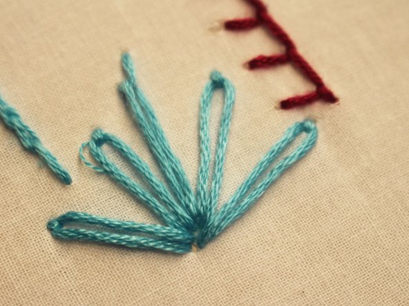 Start by inserting the needle from the back of the fabric and pull the thread all the way through