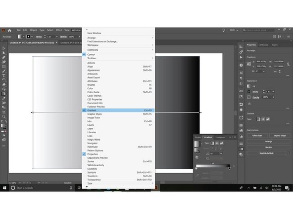 Select the box with the direct select tool (V) (I will refer to this tool as (v) from now on). Then click the gradient tool.  The box fill will change to a gradient.