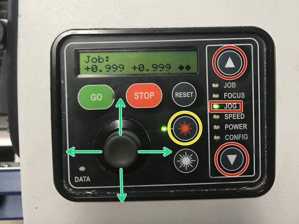 Select JOG using the menu arrows on the right side of the laser.