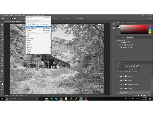 Click on the Filter menu, then click camera raw filter.