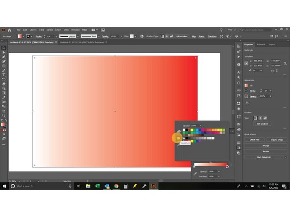 Hit the ESC key the color menu will go away and the gradient window should return to full view.