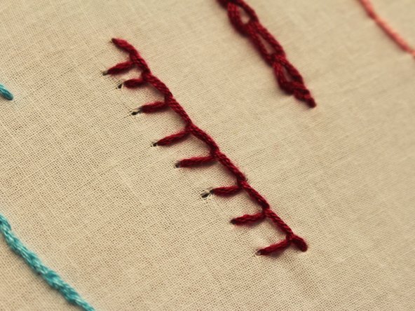 Start by inserting the needle and pulling the thread up through the back of the fabric