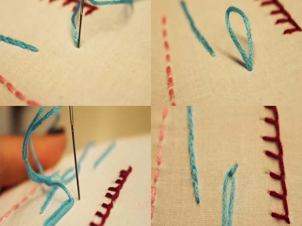 Then, re-insert the needle back into the spot where the thread was just pulled from