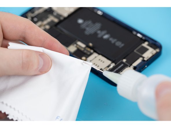 Clean the areas of the case where you removed the adhesive with a lint-free cloth and some IPA. This will prep your surface for your new adhesive.