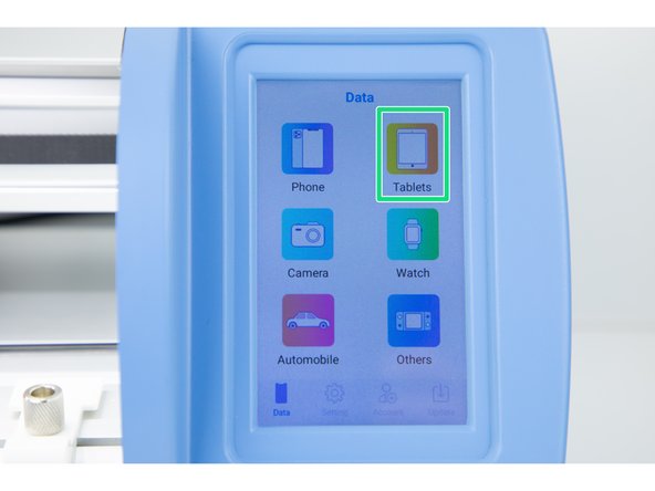 Choose the cut you'd like by navigating through the built in screen or by using your iOS or Android app. We'll be using the built in screen and choosing the iPad Air 2 for this example.