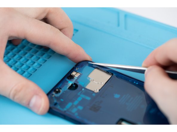 Use tweezers to peel away the protective cover from the adhesive.