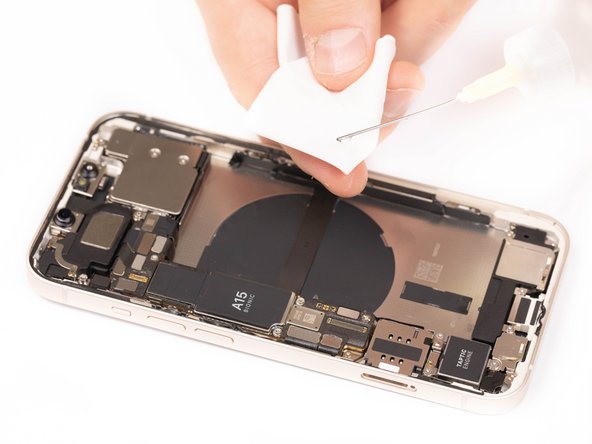 Apply the IPA to a clean cloth and wipe down the inside of the phone where the battery had previously been sat.