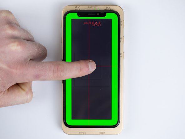 To complete a 3D touch test start by using a small amount of pressure to the screen and a red box will appear. Continue by using more finger pressure on the screen and a green box will appear.