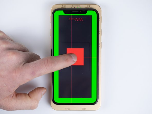 To complete a 3D touch test start by using a small amount of pressure to the screen and a red box will appear. Continue by using more finger pressure on the screen and a green box will appear.