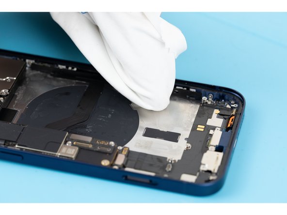 Apply the IPA to a clean cloth and wipe down the inside of the phone where the battery had previously been sat.