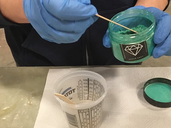 Add epoxy-safe pigments, as desired, and stir to mix thoroughly.