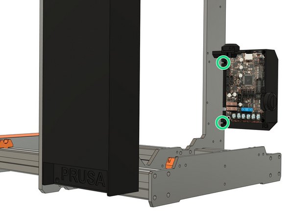 These images show the Rambo Einsy board and cover but the screws on other boards are in the same positions.