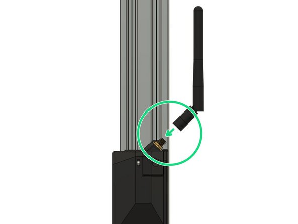 Screw the antenna on the thread sticking out of the case. Make sure it is secured firmly but do not over-tighten, not much force is needed.