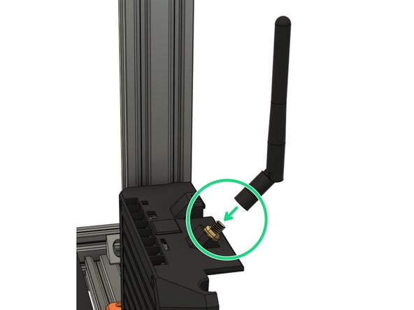 Screw the antenna on the thread sticking out of the case. Make sure it is secured firmly but do not over-tighten, not much force is needed.