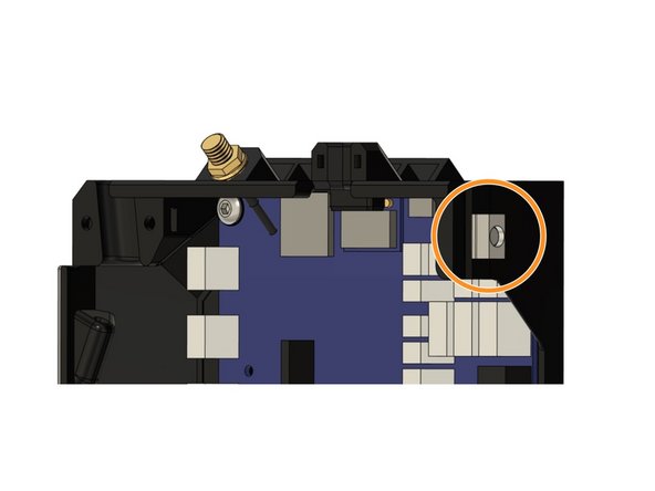 Loosely thread a t-nut onto the screw from the outside of the case. Do not tighten the T-nut to the case, as we will slide the T-nut into the Z extrusion on the frame.