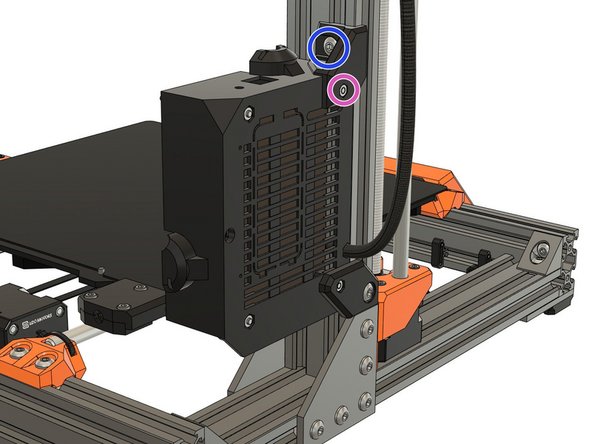 Align the rambo_base_upper_mount with the mounting point of the electronics cover and fully tighten the upper M3x14 screw.