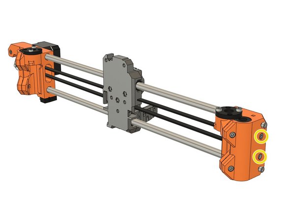 If you are using the Bear X axis or the Original Prusa MK2(S)/MK2.5(S) X axis, you will need to unscrew the smooth rod tensioning screws, as shown (by approx. 2mm).