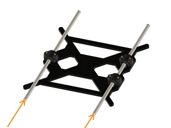 Gently insert 2x Y axis smooth rods (330mm long).
