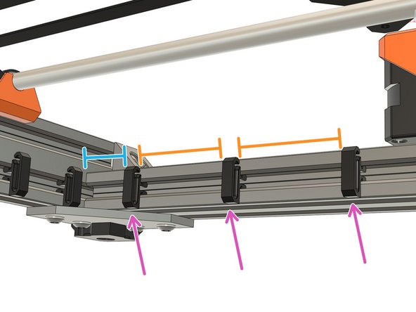 Install 2x cable_clip_lcd on the front extrusion with the following distances: