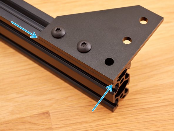 Take a joining plate and hold it against the extrusion, as shown in the 1st image. We will use it to aid in  the alignment of the first joining plate