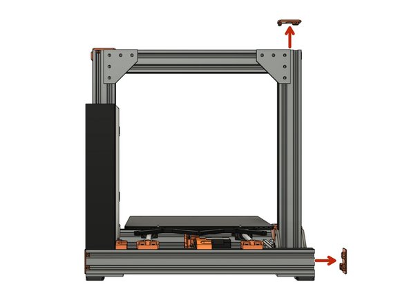 Remove the Z end cap on the left Z extrusion and on the left end of the back XY-frame extrusion (left when standing in front of the printer) .