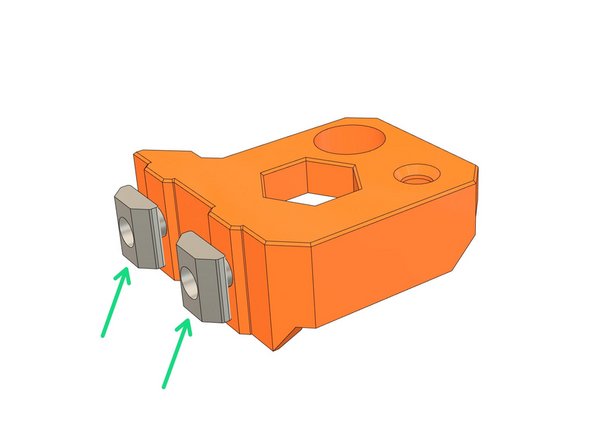 Thread 2x t-nuts on the M5 screws (1-2 turns) and place them vertically.