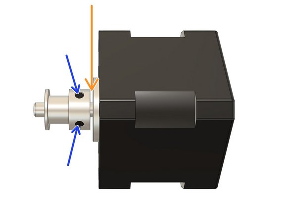 Slide the 16T drive pulley on to the motor shaft, as shown. Make sure the pulley is not touching the motor (around 1mm of space between the motor body and drive pulley is enough).