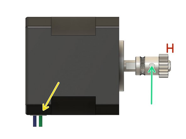 Mount the Bondtech pulley on the extruder motor shaft so that the geared portion is furthest from the motor body. Make sure that the set screw is in contact with the flat portion of the shaft.