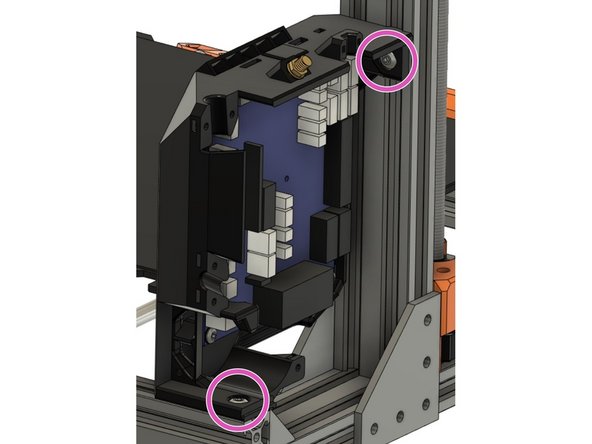 Insert a t-nut in the top slot of the extrusion and attach it to the screw we have just inserted. Do not tighten the screw yet.