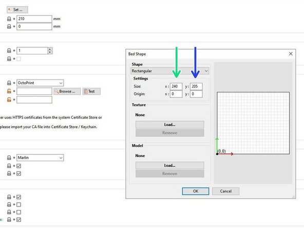 On the Bed Shape window, set the X size to 240