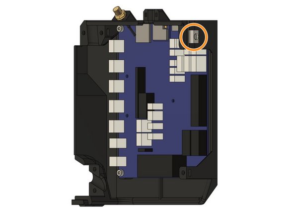 Loosely thread a t-nut onto the screw from the outside of the case. Do not tighten the T-nut to the case, as we will slide the T-nut into the Z extrusion on the frame.