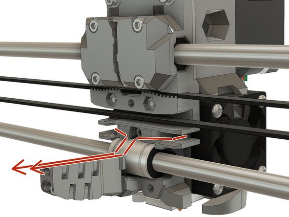Carefully gather the Extruder motor, hotend fan, PINDA and nozzle fan cables, into a single bundle. Make sure that the cables are routed through the channels provided for them, as shown in the first image