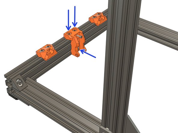 Using 3x M5x10 screws, assemble the y_idler_mount. Tighten them just enough to prevent the part from sliding. We will set the correct position later.