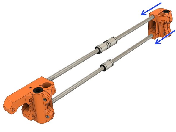 Insert both rods simultaneously into the x_end_idler and provide even pressure to force the rods all the way in.