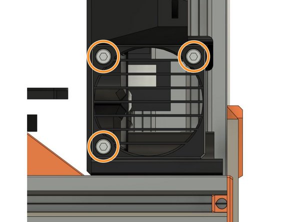 Attach the Noctua fan and the board_fan_grill to the case with 3x M3x14mm screws.