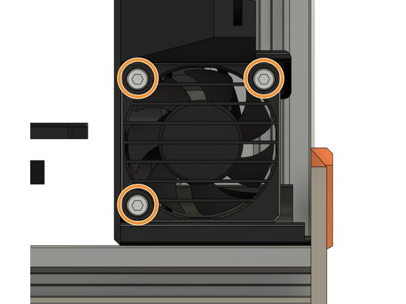 Attach the Noctua fan and the board_fan_grill to the case with 3x M3x18mm screws.